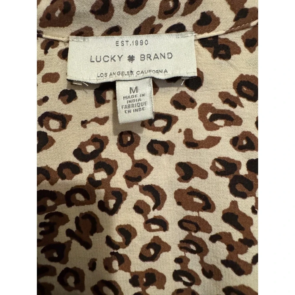 Lucky Brand Leopard Print Blouse Womens Medium Brown Button Up Top Mobwife Boho